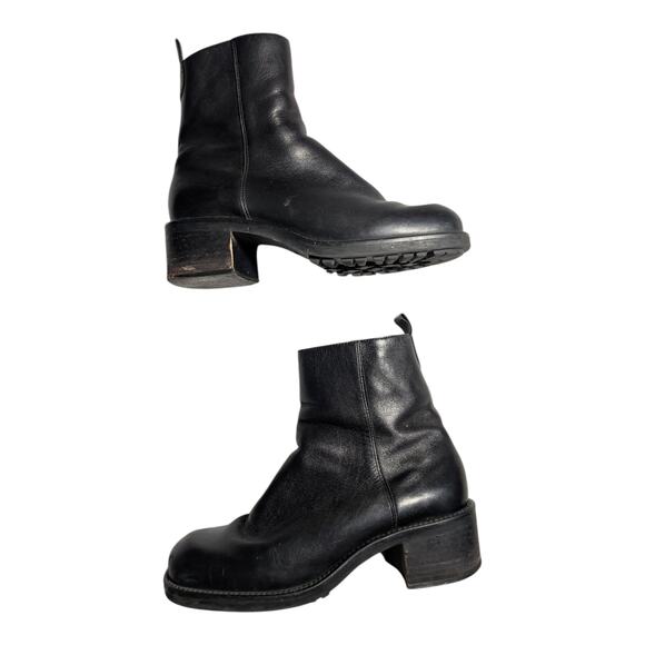 Vtg Y2K Nine West Black Leather Chunky Block Heel Inner Zip Ankle Boots Sz 6 - Picture 1 of 9